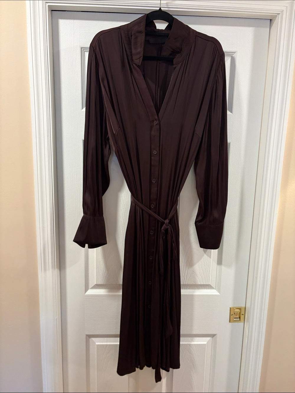 Women's Chocolate Brown Button-Front Shirt Dress with Tie Waist